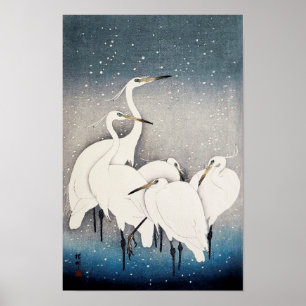 Pôster Herões brancos na neve, Ohara Koson, corte de made