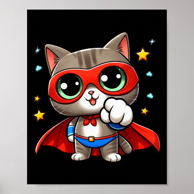 Poster Heroic Super Cat With Cape Gift Men Kids Women Fun (Frente)