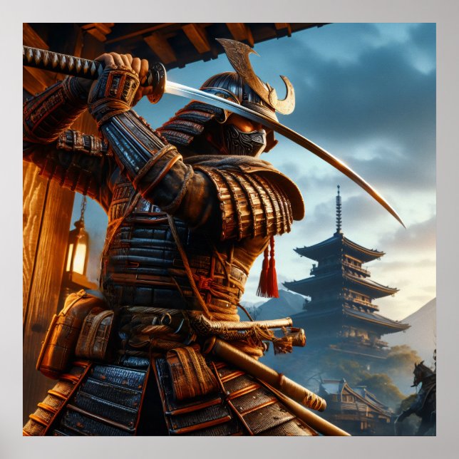 Poster Heroica Ouro Epic Samurai Warrior Arte Digital (Frente)