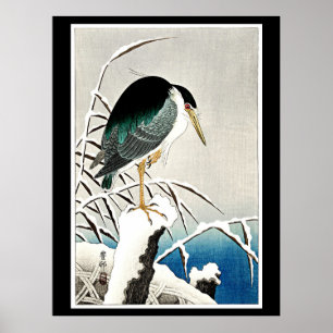 Poster Heron em neve, belas artes por Ohara Koson,