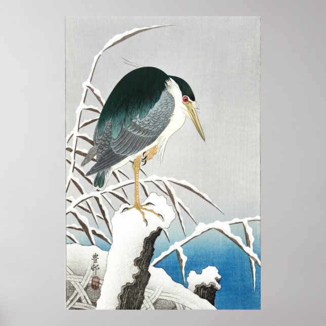 Poster Heron em neve - Ohara Koson - Arte ventiço (Frente)