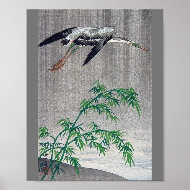 Poster Heron Voando em Chuva, Watanabe Seitei (Frente)