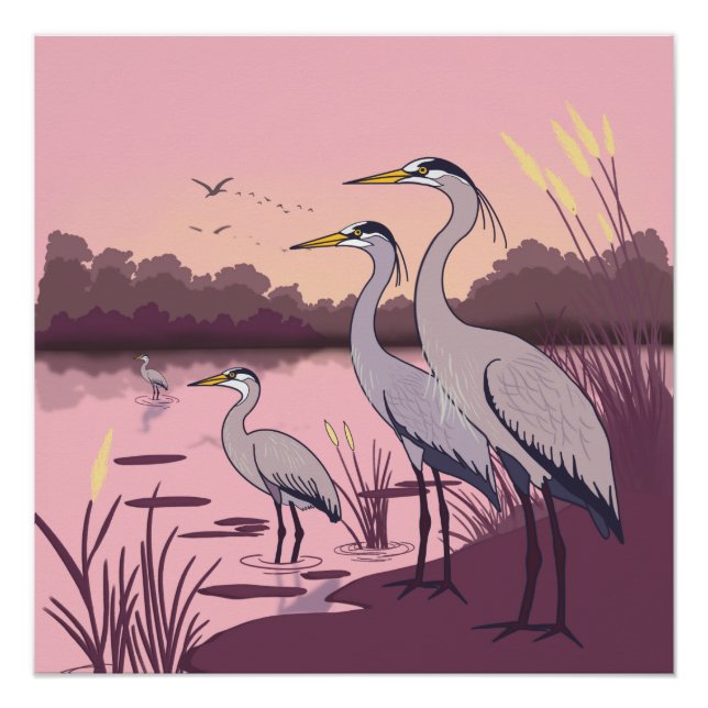 Pôster Herons by the Lake (Frente)