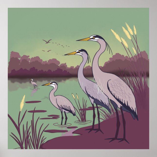 Poster Herons by the Lake (Frente)