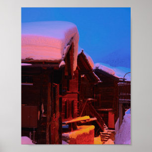 Poster Heuschober in alt-Zermatt bei Abendämmerung