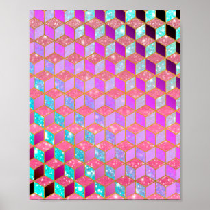 Poster Hexágono Dourado em Forma de Diamante em Pastel