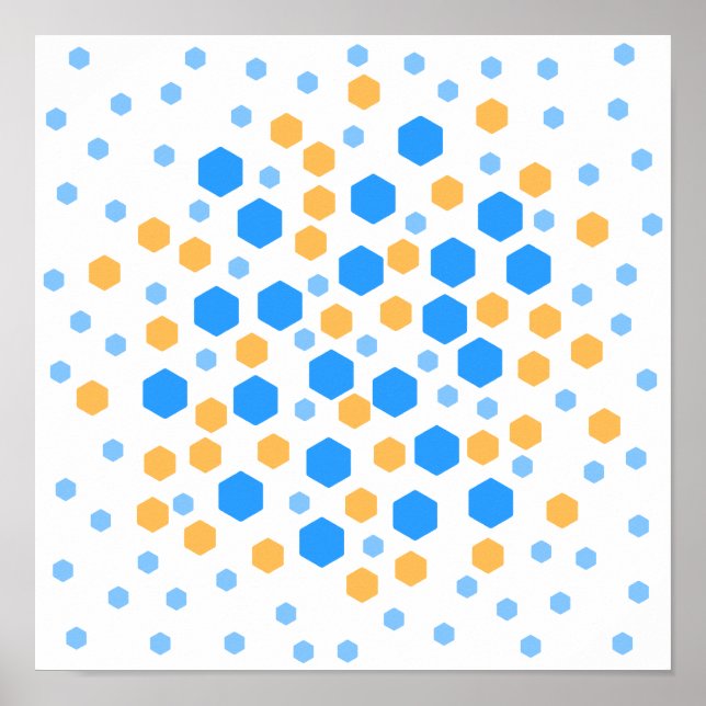 Pôster Hexágonos Azul e Laranja. (Frente)