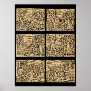 Poster Hexaptych de bruxas após Guazzo 30x40