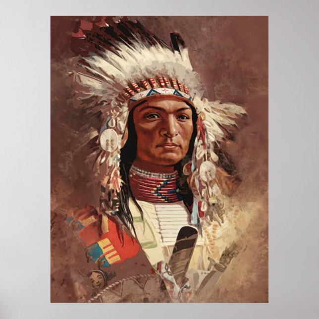 Poster Hiawatha - Retrato Chefe Indiano Nativo Americano (Frente)