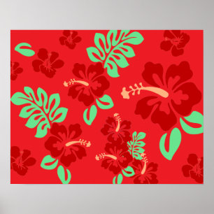 Poster Hibicus Flowers Red Tropical