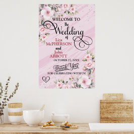 Poster Hibisco Casamento Bem-vindo com Gelado Rosa