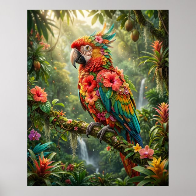 Poster Hibisco Papagaio Brilho Tropical (Frente)
