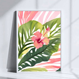 Poster Hibiscus Beleza Flor Tropical Aquarela