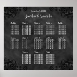 Poster Hibiscus Black 13 Tables Wedding Seating Chart