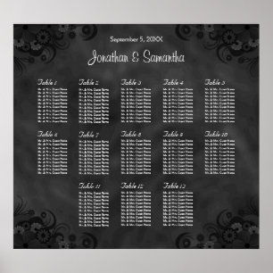 Poster Hibiscus Black 13 Tables Wedding Seating Chart
