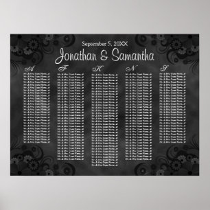 Pôster Hibiscus Black Floral Wedding Table Seating Charts