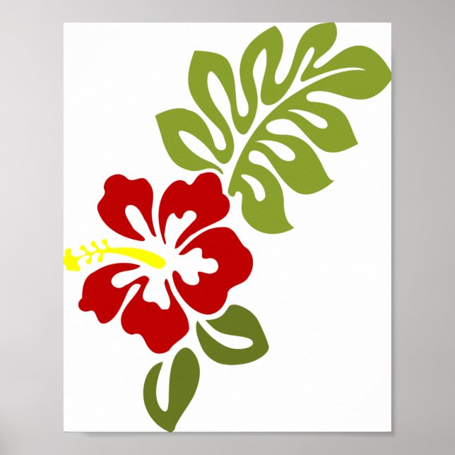 Poster Hibiscus Blossom Leaf Red Blooming Nature (Frente)