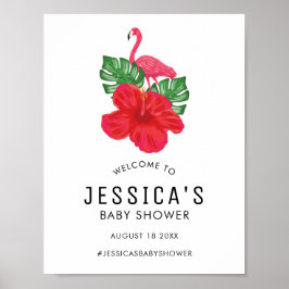 Poster Hibiscus e Flamingo Chá de fraldas de Boas-vindas