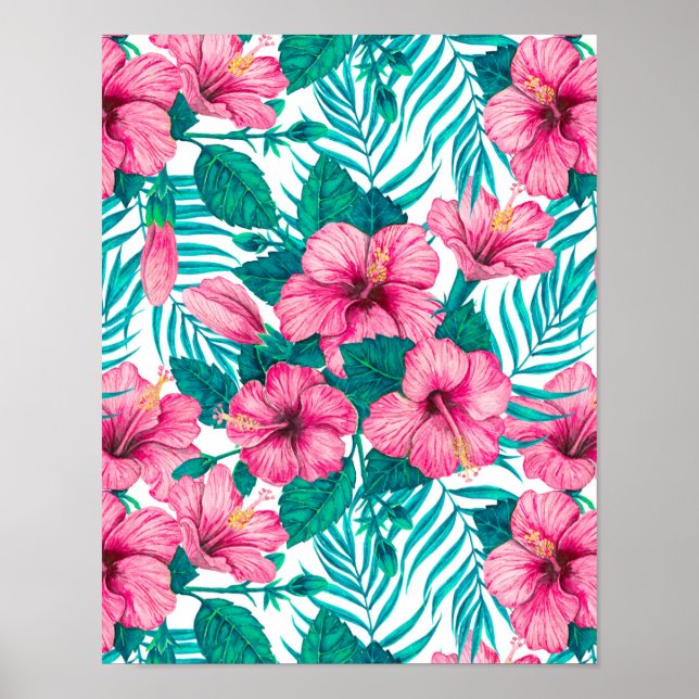 Poster Hibiscus e palmeiras (Frente)