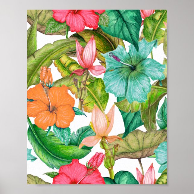 Poster Hibiscus Floral Tropical Havaiana (Frente)