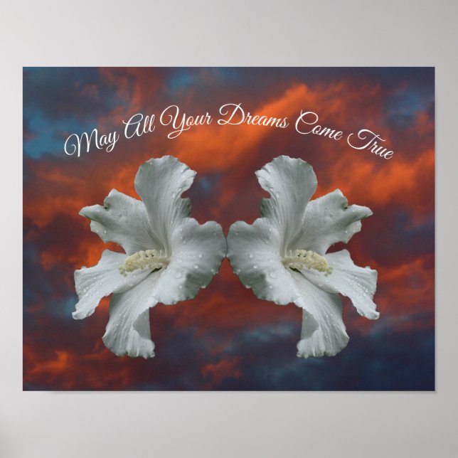 Poster Hibiscus Flowers Dreams Come True Inspirational (Frente)