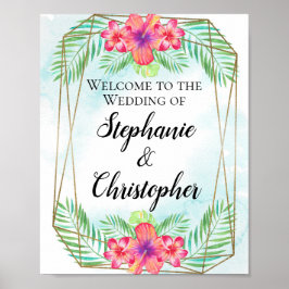 Poster Hibiscus Watercolor Beach Wedding Tropical