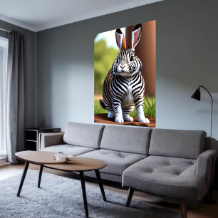 Poster Híbrido Zebra, coelho bonito e adorável   Arte AI