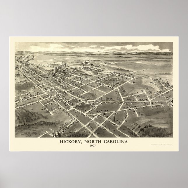 Pôster Hickory, NC Panorâmica - 1907 (Frente)