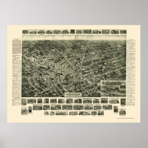 Poster Hicksville, mapa panorâmico de NY - 1925