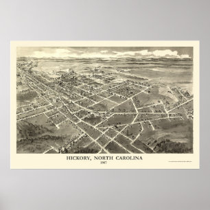 Pôster Hicória, mapa panorâmico do NC - 1907