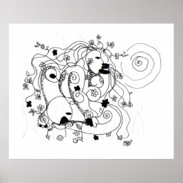 Poster Hidden in the garden. - Ink drawing