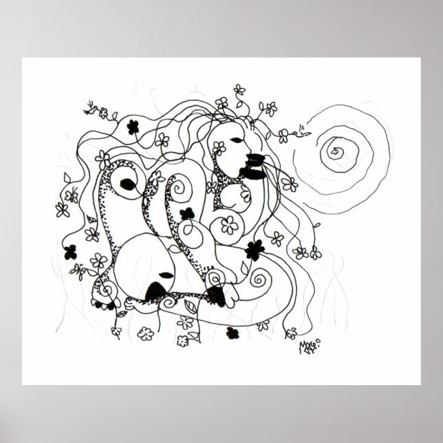 Poster Hidden in the garden. - Ink drawing (Frente)