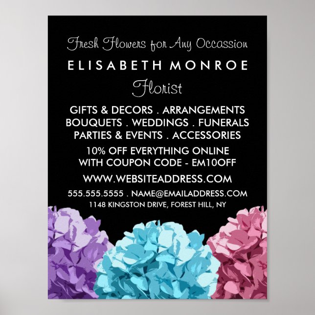 Poster Hidrópsia Púrpura, Azul e Rosa, Florificação (Frente)