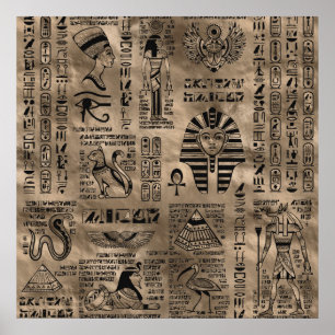 Poster Hieroglyphs e deidades egípcios - ouro luxuoso