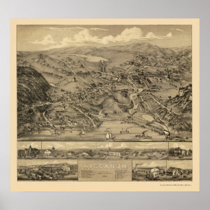Pôster Higganum, CT Mapa Panorâmico - 1881