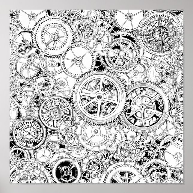 Poster High-Precision Repeating Steampunk Gears Template (Frente)