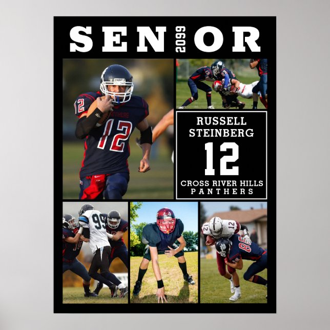 Poster High School Sports Senior 5 Photo Collage (Frente)