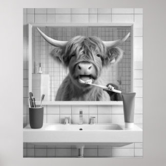 Poster Highland Cow Brutando Dentes Dentes Humor Dental B