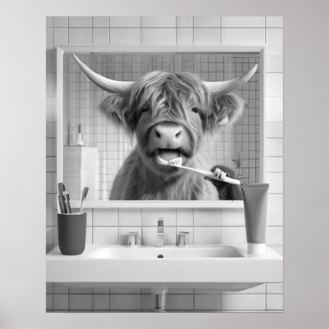 Poster Highland Cow Brutando Dentes Dentes Humor Dental B (Frente)