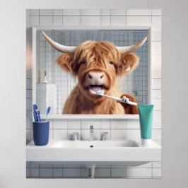 Poster Highland Cow Brutando Dentes escova De Dente Banhe