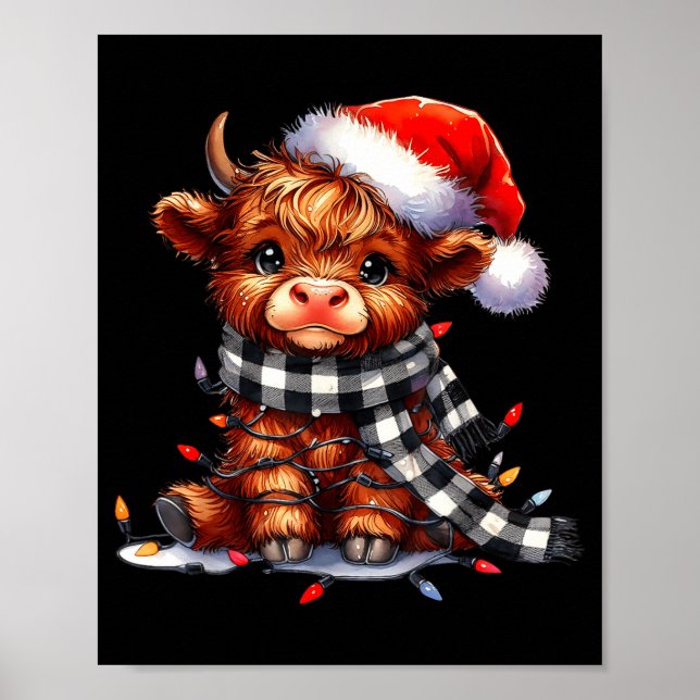 Poster Highland Cow Christmas Santa Hat Mooey Xmas Heifer (Frente)