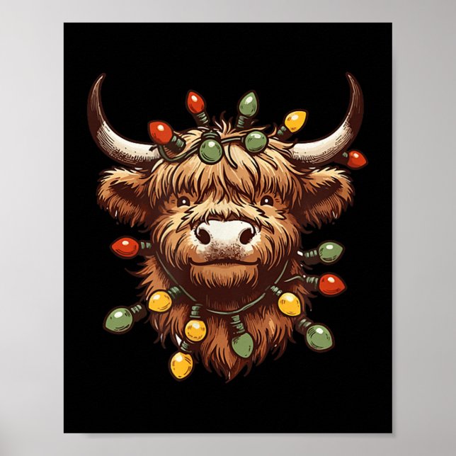 Poster Highland Cow Christmas Xmas Papais noeis Wooly Faz (Frente)