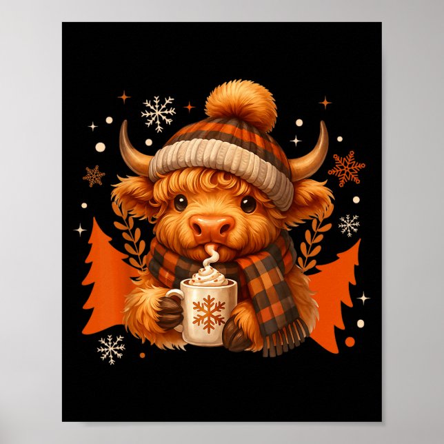 Poster Highland Cow Mooey Christmas Pajamas Western Cowgi (Frente)