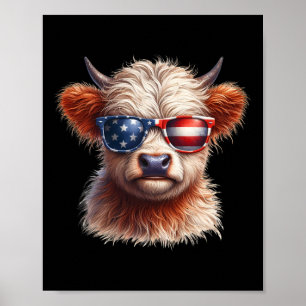 Poster Highland Cow No Dia Da Independência Em 4 De Julho