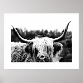 Poster Highland Cow Rustic Boho Chic Black and White