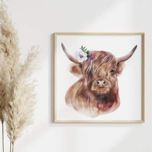 Poster Highland Cow Rustic Scottish Cattle Illustration