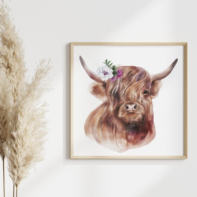 Poster Highland Cow Rustic Scottish Cattle Illustration (Criador carregado)