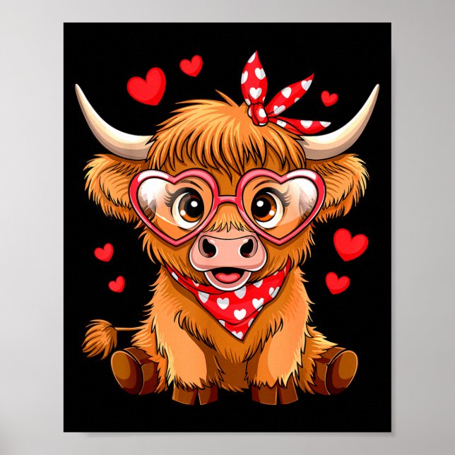 Poster Highland Cow Valentines Day Funny Hearts Valentine (Frente)