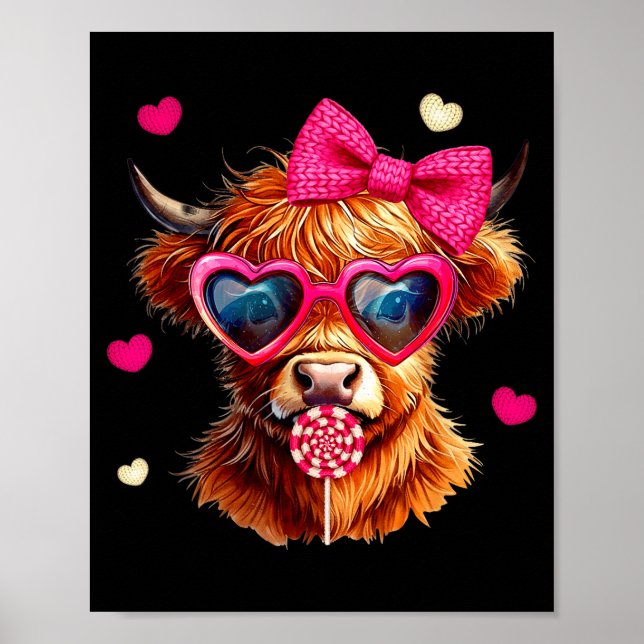 Poster Highland Cow Valentines Day Funny Hearts Valentine (Frente)