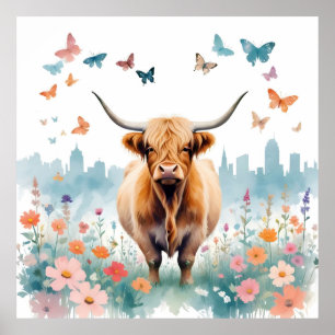 Poster Highland Cow Vintage Animal Nature Forest Art